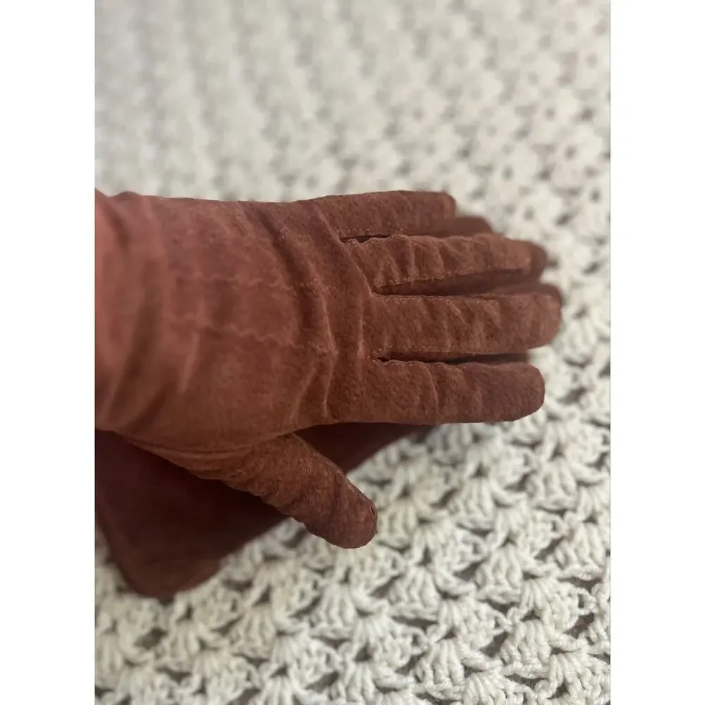 Vintage 90s Brown Suede Gloves Short Leather Western Size Medium